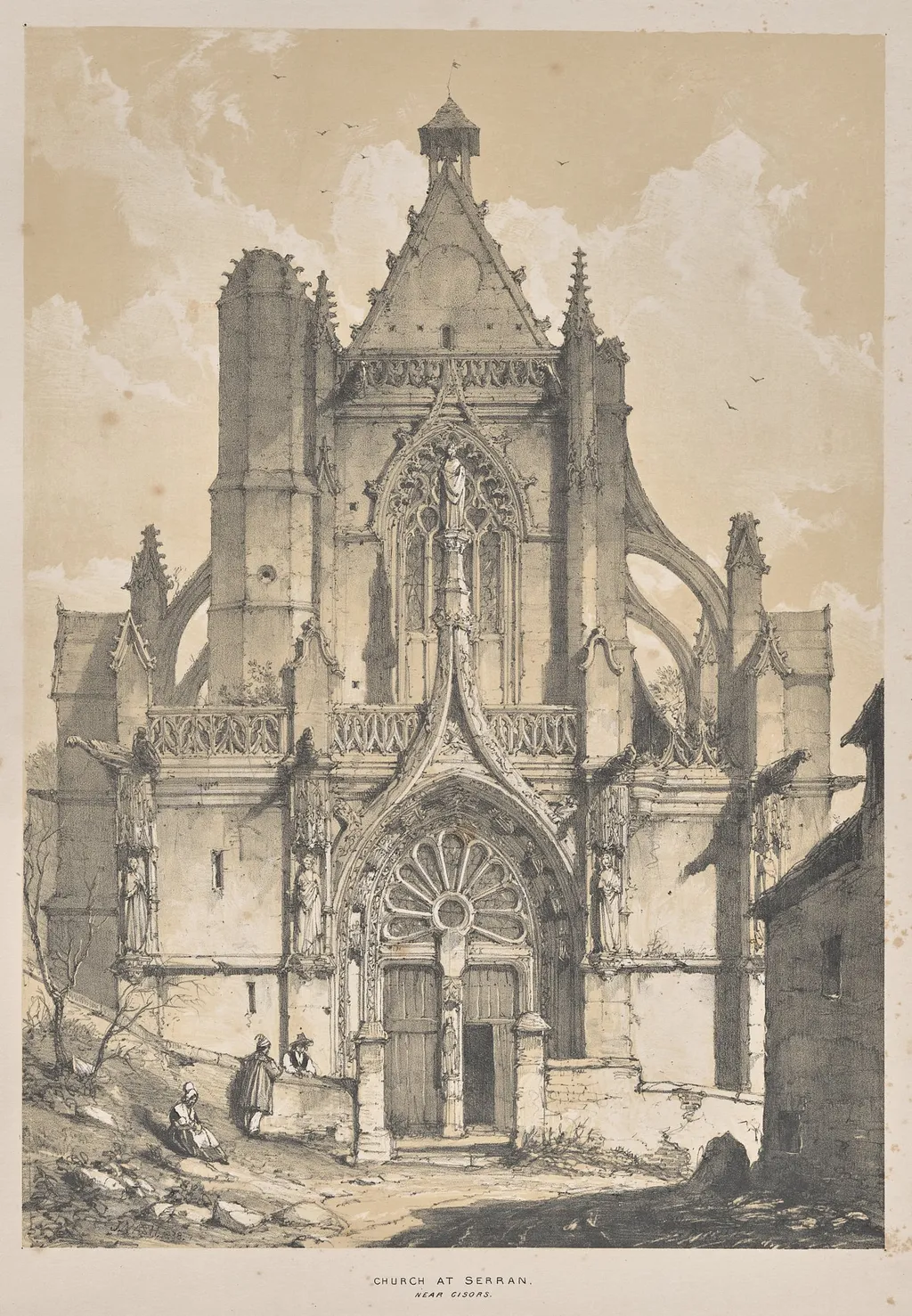 Architecture of the Middle Ages:  Church at Serran, near Gisore, by Joseph Nash, 1838