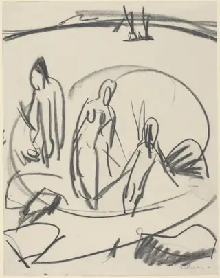Three Bathers in the Sea, by Ernst Ludwig Kirchner, crayon, 1914