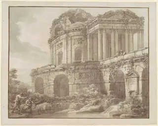 A Roman Ruin, by Antonio Zucchi, ink, 1788