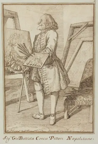 Signore Sebastiano Conca, Pittore Napoletano (Signore Sebastiano Conca, Neapolitan Painter), by Pier Leone Ghezzi, chalk, 1744