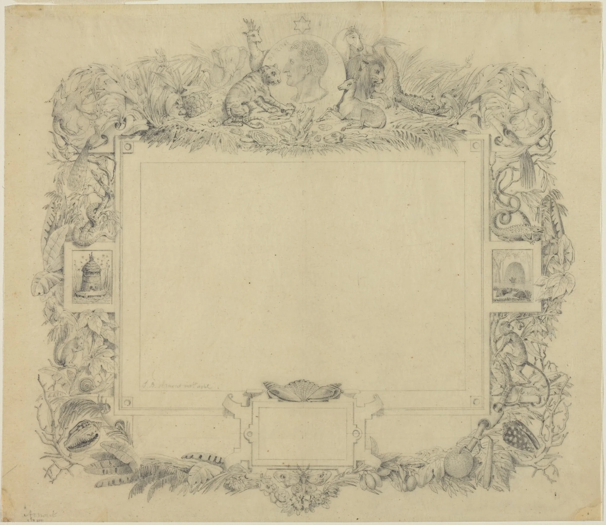 Design for a Border with a Portrait of Baron Cuvier, detail
