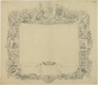Design for a Border with a Portrait of Baron Cuvier, by Jean-Baptiste Arnout, graphite, 1826