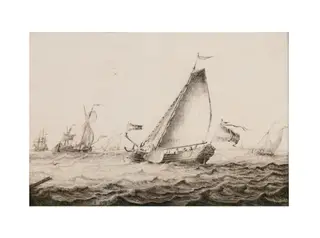Yachts Sailing in a Breeze, by Adriaen van der Salm, oil, 1692
