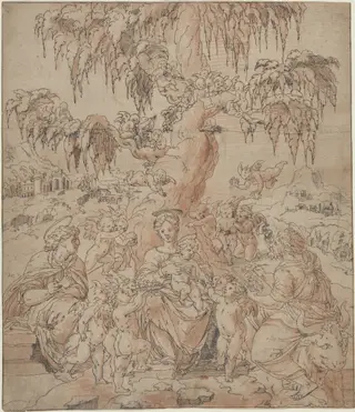 Madonna and Child with Saints John and Luke, by Jean Cousin the Younger, ink, 1558