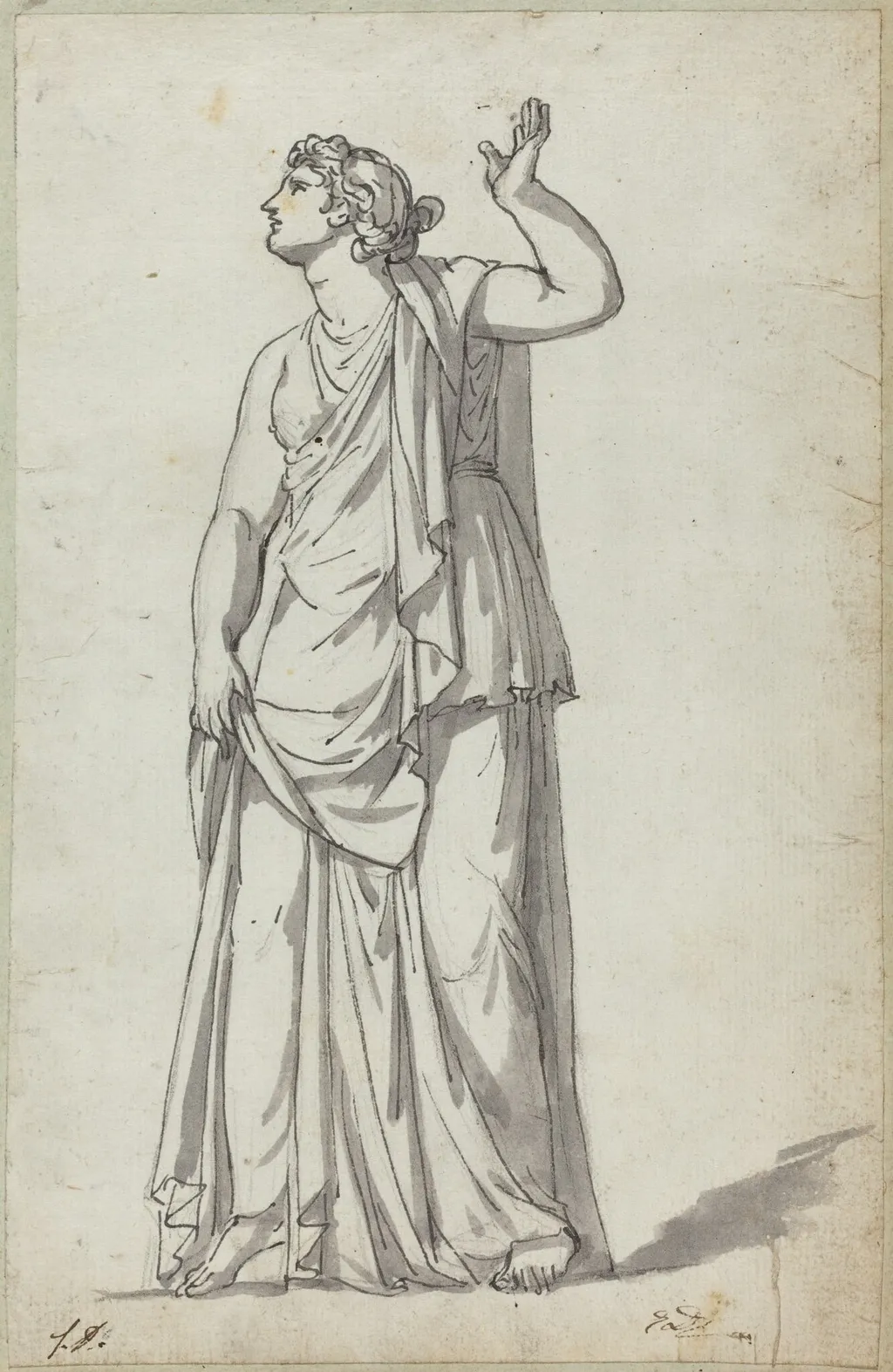 Roman Statue of a Muse (Anchyrrhoe), by Jacques-Louis David, ink, 1786