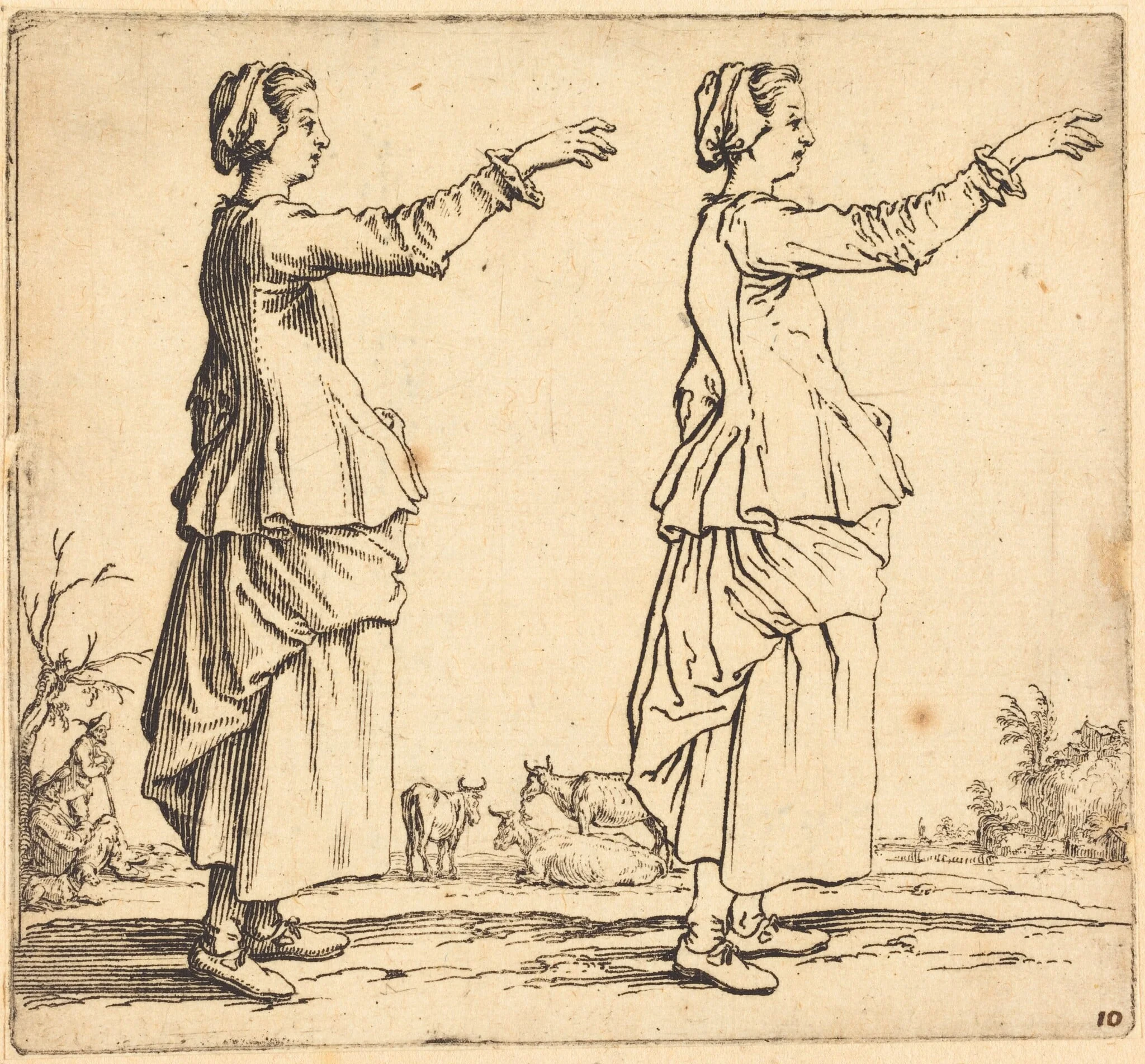 Peasant Woman, in Profile, Facing Right, with Arm Extended, detail