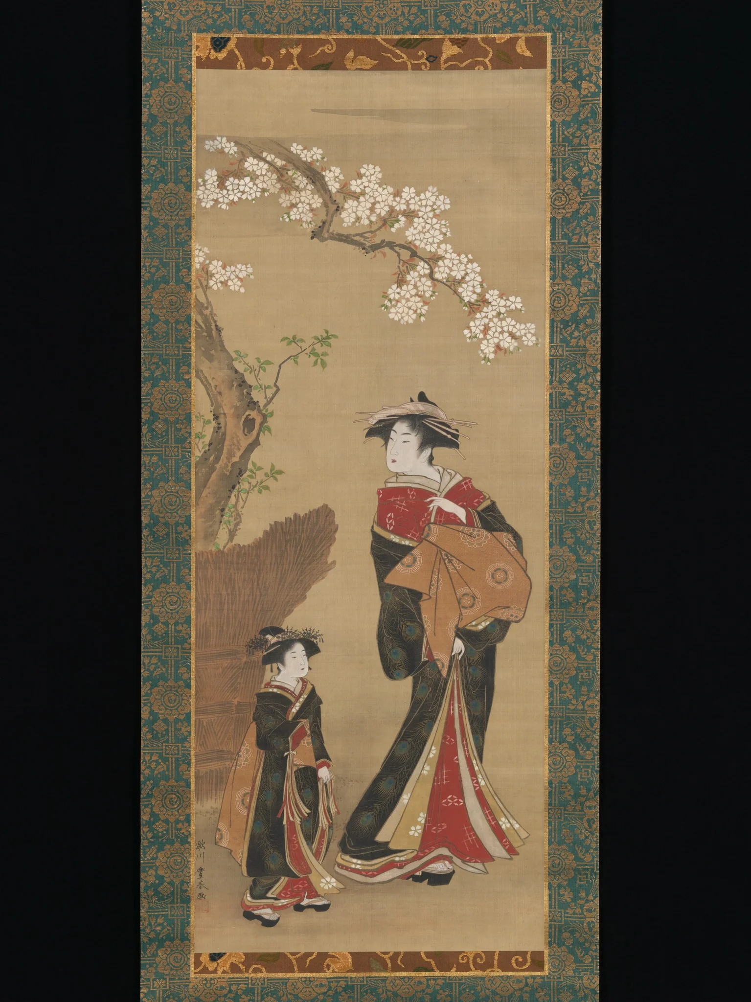 Courtesan and her Attendant under a Cherry Tree, detail
