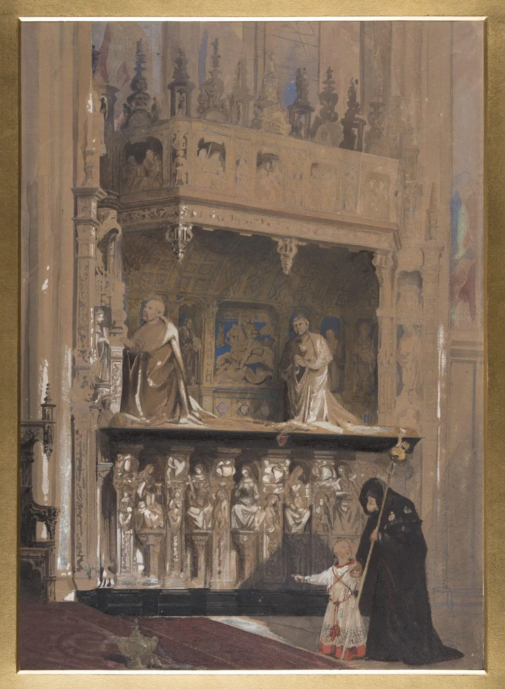 Monument of the Cardinald D'Amboise in Rouen Cathedral, by Louis Haghe, watercolor, 1850