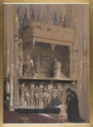 Monument of the Cardinald D'Amboise in Rouen Cathedral, by Louis Haghe, watercolor, 1850