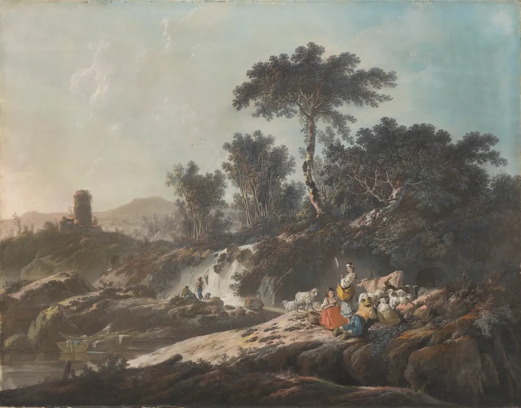 Shepherds Resting by a Stream, by Jean-Baptiste Pillement, gouache, 1779