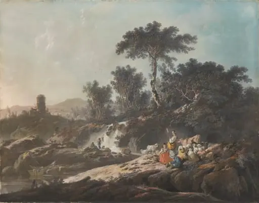 Shepherds Resting by a Stream, by Jean-Baptiste Pillement, gouache, 1779
