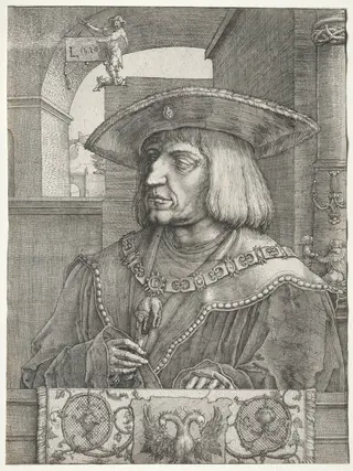 Emperor Maximilian I, by Lucas van Leyden, 1520