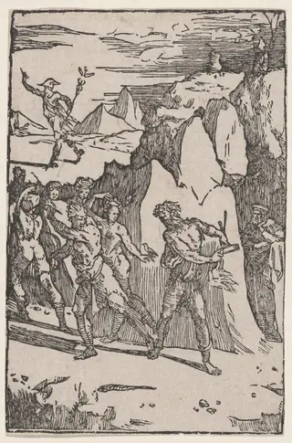 The Metals Fleeing from Vulcan, by Domenico Beccafumi, ink, 1532