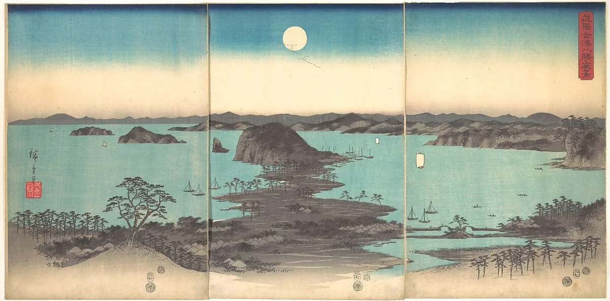 Buyō Kanazawa Hasshō Yakei|雪月花 武陽金沢八勝夜景|Full Moon at Kanazawa, Province of Musashi, detail
