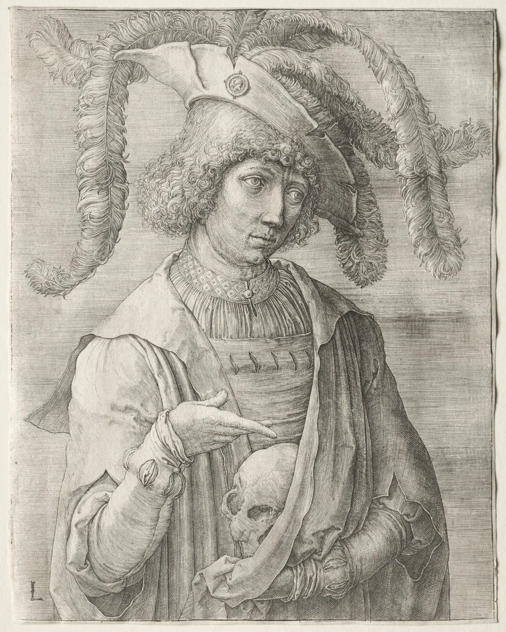 Portrait of a Young Man with a Skull, by Lucas van Leyden, 1519