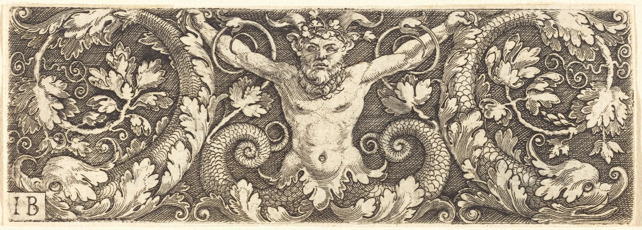 Ornament with Fantastic Satyr and Dolphins, detail