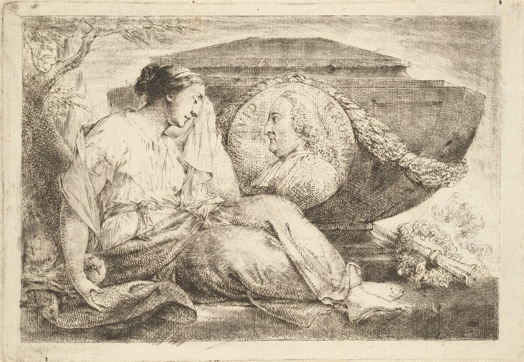 Love Mourns at the Tomb of Preacher Bruhn (Am Grabmal des predigers Bruhn trauert die eheliche Liebe), by Bernhard Rode, ink, 1790
