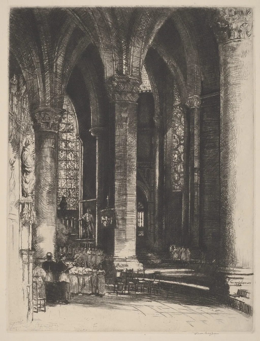 Interior of Chartres, by Donald Shaw MacLaughlan, ink, 1926