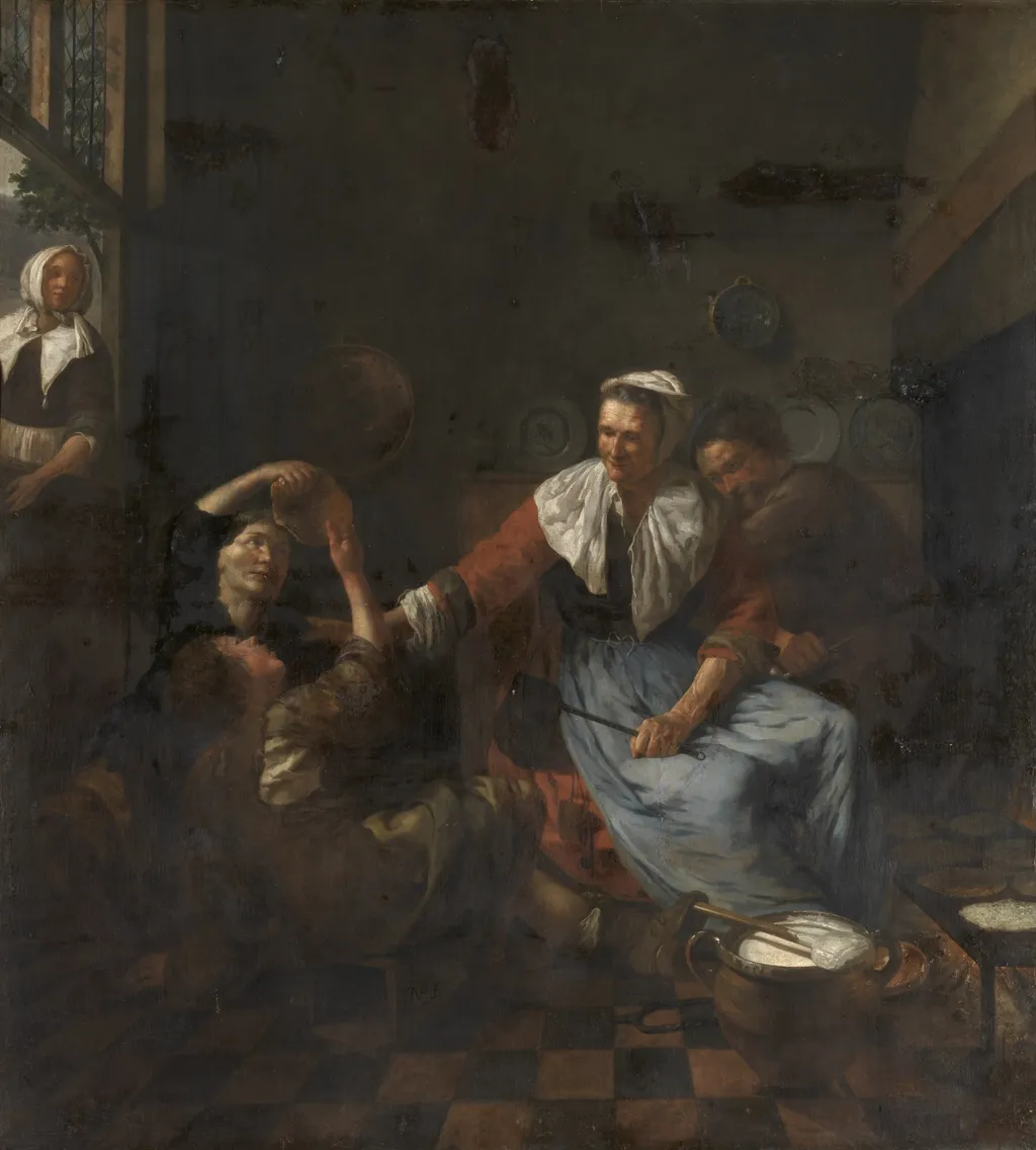 Making Pancakes, by Jan van Pee, oil, 1680