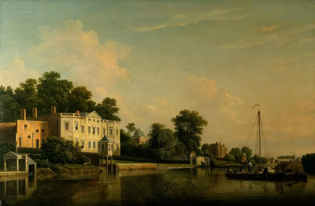 A View of Alexander Pope's Villa, Twickenham, on the Banks of the Thames., by Samuel Scott, oil, 1759
