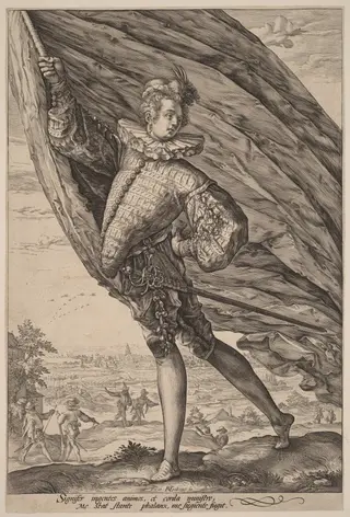 The Standard Bearer, Turned to Left, by Hendrick Goltzius, ink, 1587