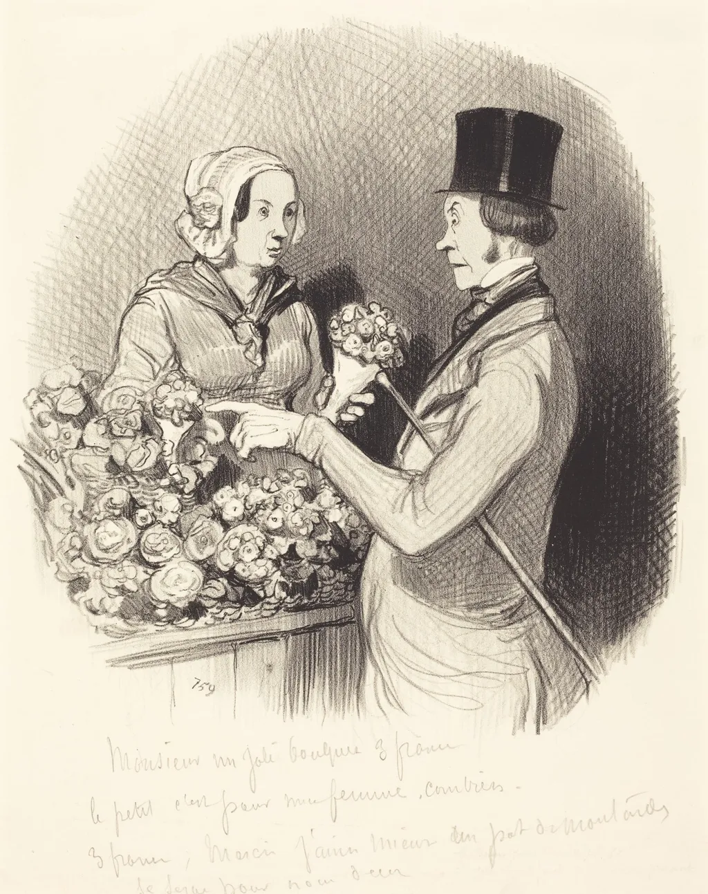 Le Jour ou il faut se montrer galant, by Honoré Daumier, ink, 1845