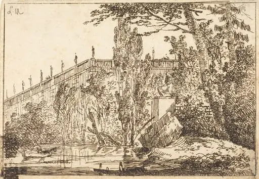 Park with Terrace and a Balustrade with Statues, by Louis Gabriel Moreau the Elder, ink, 1773