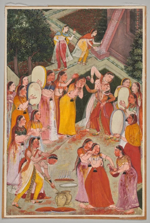 Girls Spraying Each Other at Holi, detail