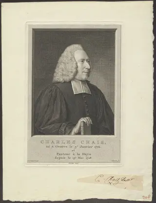Portrait of Charles Chais, Pastor in The Hague, by Houbraken Jacob, unspecified, 1750