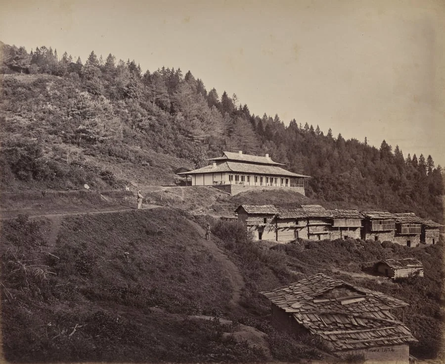 The Upper Himmalayahs. Village of Harkundu with Traveller's Bungalow in Rest-House, detail