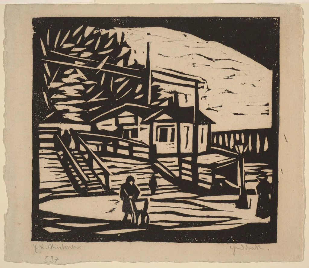 Shed on the Bank of the Elbe, by Ernst Ludwig Kirchner, ink, 1906