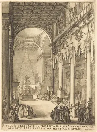 The Catafalque of the Emperor Mathias, by Jacques Callot, ink, 1619