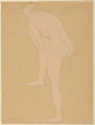 Figure Bending Forward with Right Knee Raised, by Auguste Rodin, graphite, 1878