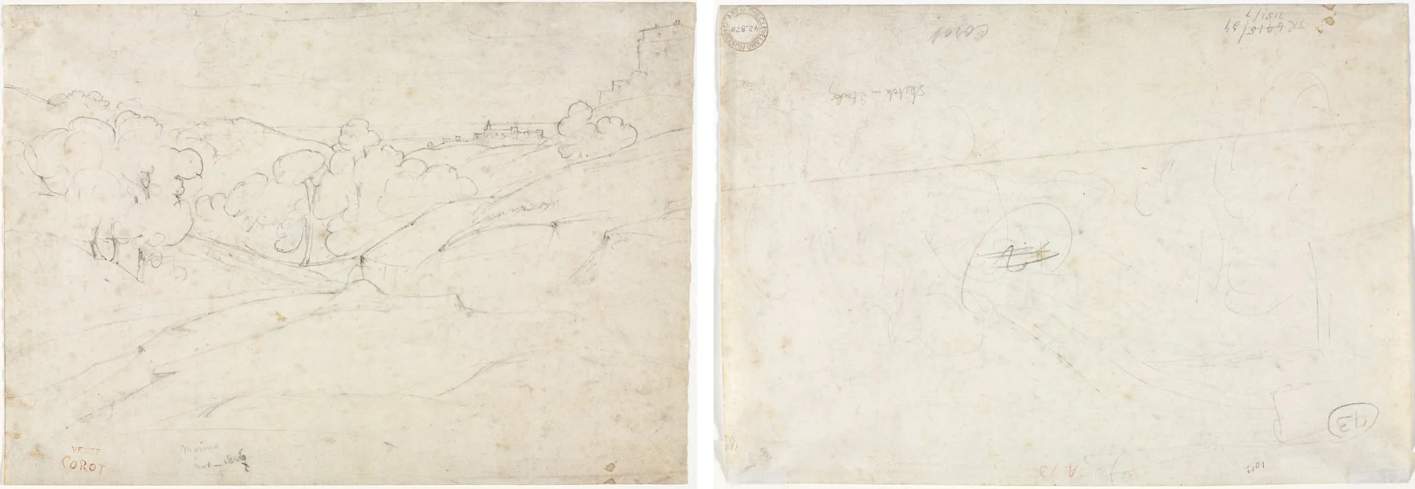 View of Marino (recto); Sketch for a Landscape (verso), detail