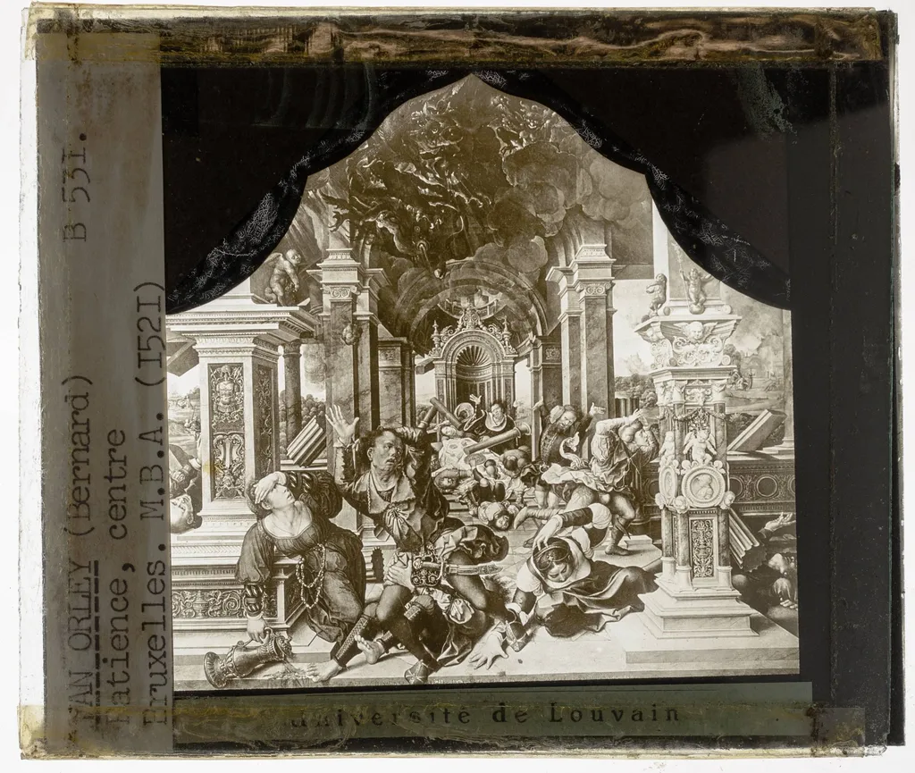 Bernard of Orley. Triptych with the virtue of Patience Central panel: The banquet of Jobs children, by Bernard Van Orley, unspecified