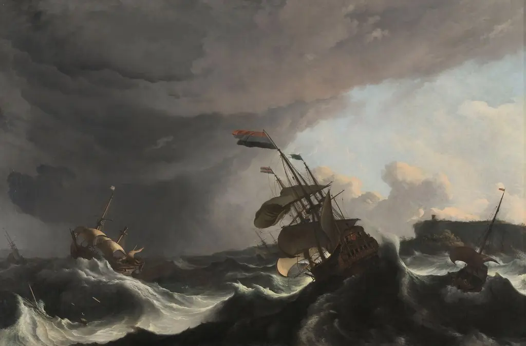Warships in a Heavy Storm, by Ludolf Bakhuizen, oil, 1698