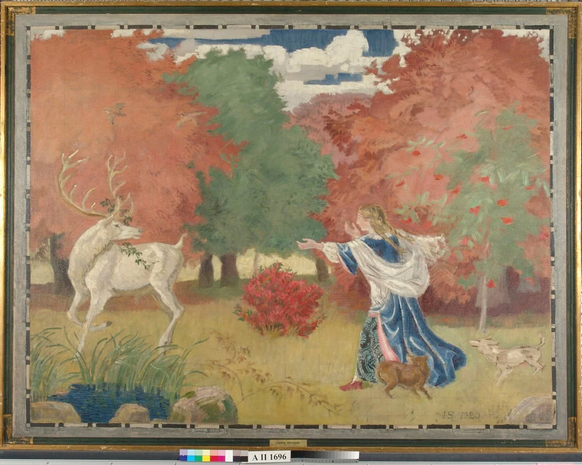 Ritari hirven hahmossa, luonnos gobeliinia varten, detail