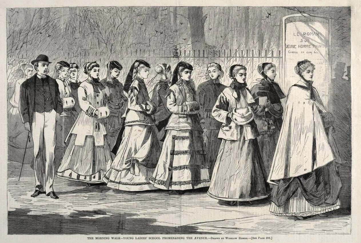 The Morning Walk - Young Ladies' School Promenading the Avenue, detail