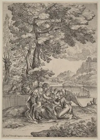 The Rest on the Flight into Egypt, by Giovanni Francesco Grimaldi, ink, 1643