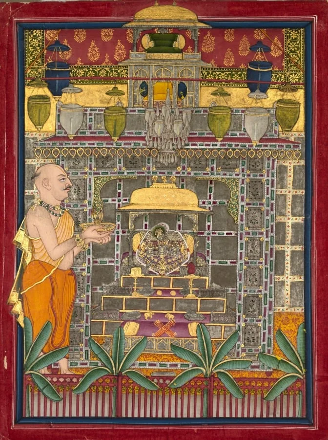 Maharao Kishor Singh II of Kota (r. 1819–28) Worshiping Krishna as Brij Rajji, detail