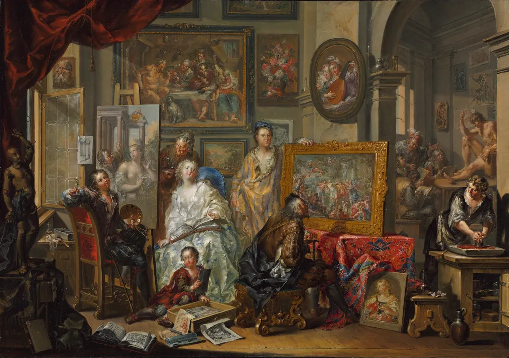 The Artist's Studio, by Johann Georg Platzer, oil, 1749