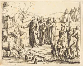 Moses Striking the Rock, by Augustin Hirschvogel, ink, 1528