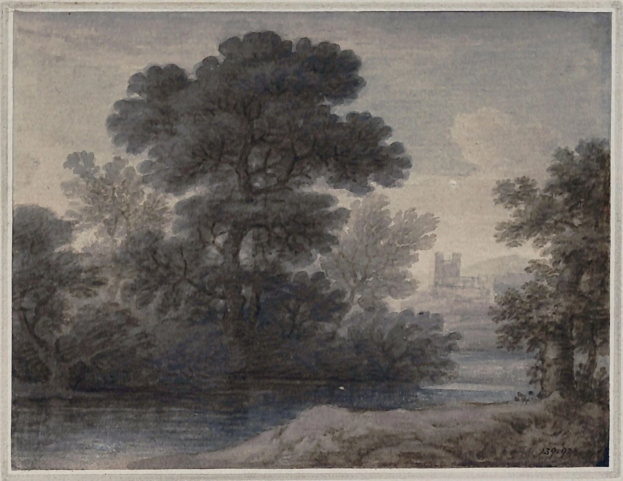 Landscape with river and castle, detail