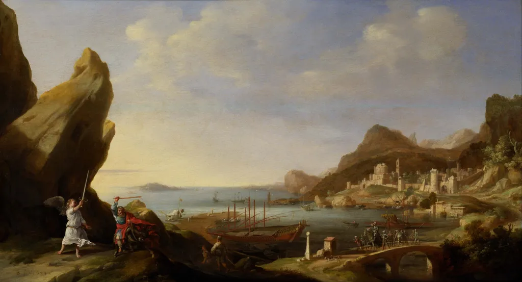 Coastal Landscape with Balaam and the Ass, by Bartholomeus Breenbergh, oil, 1634