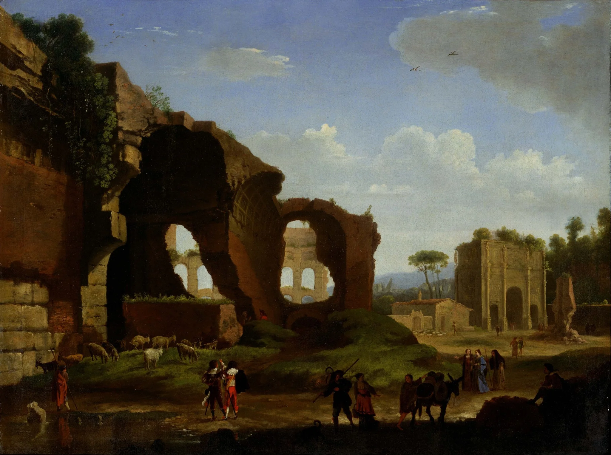 A Roman View of the Ruins of the Temple of Venus and Rome with the Colosseum and the Arch of Constantine, detail