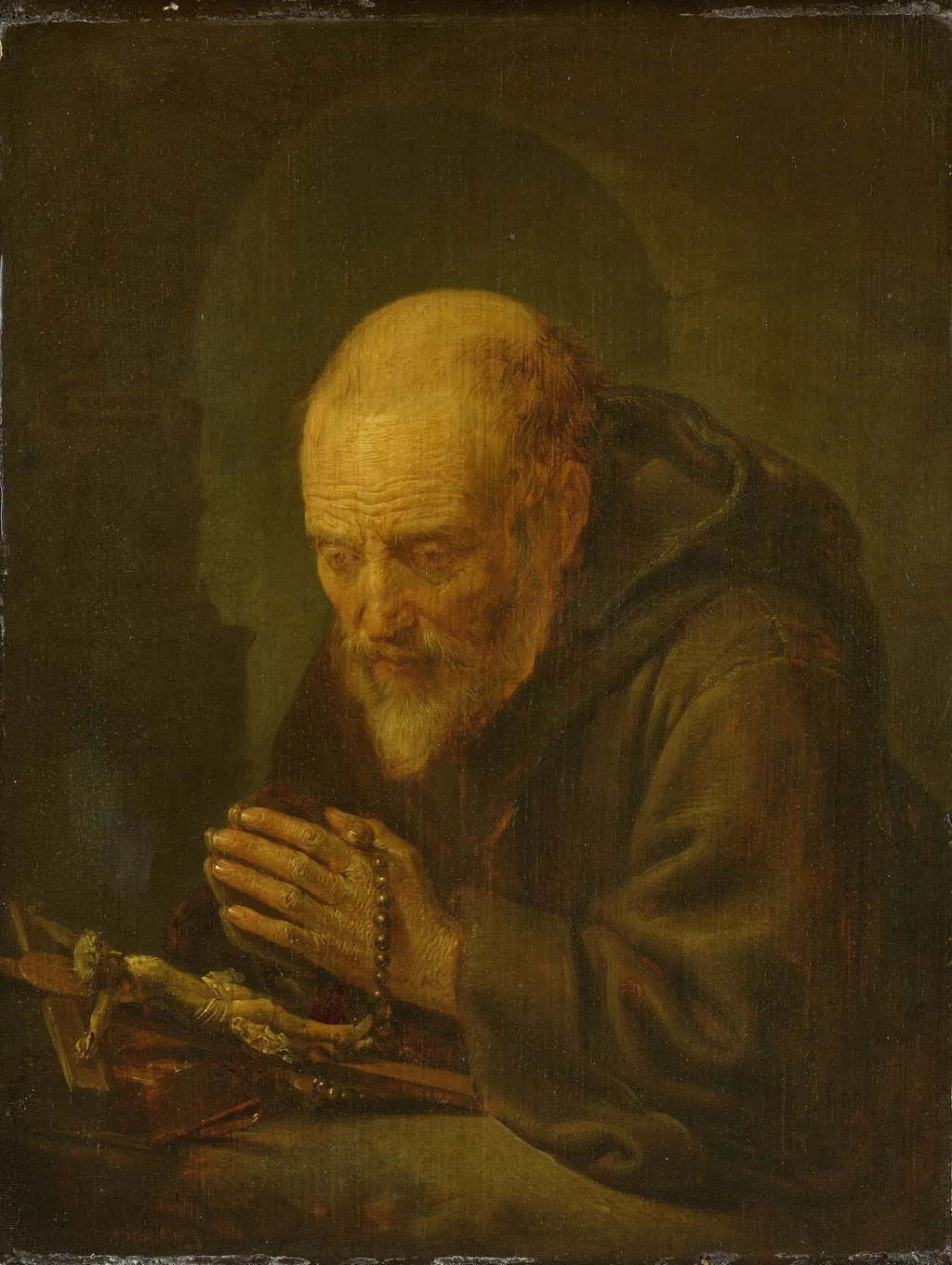 A Hermit in Prayer, by Gerrit Dou, oil, 1650