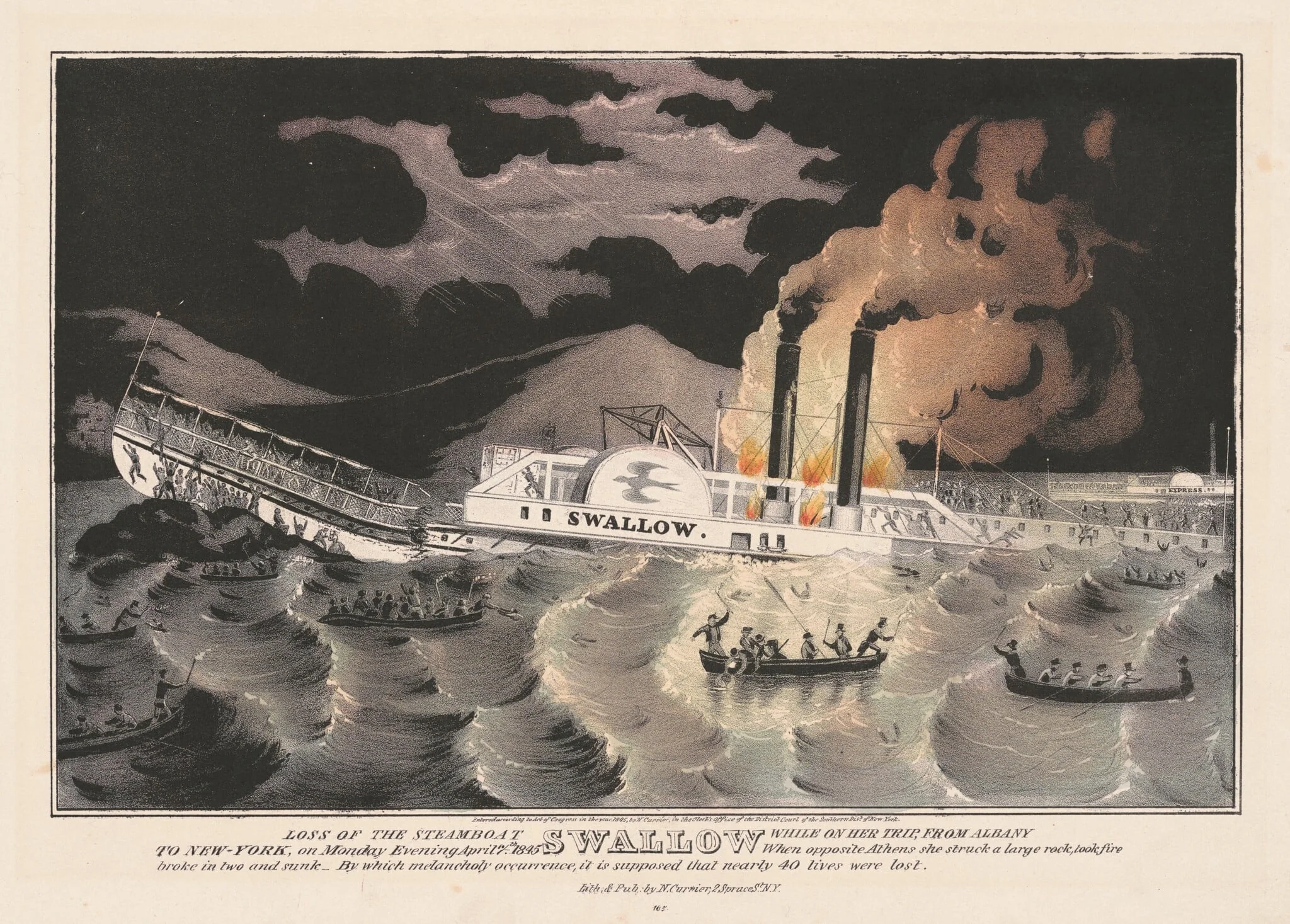 Loss of the Steamboat Swallow: While on Her Trip, from Albany to New-York, on Monday Evening April 7th 1845, detail