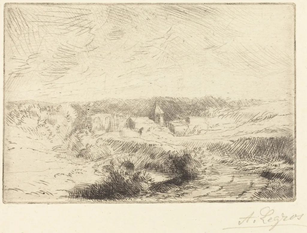 Village of Wimille, near Boulogne  (Village de Wimille, pres Boulogne), by Alphonse Legros, ink, 1874