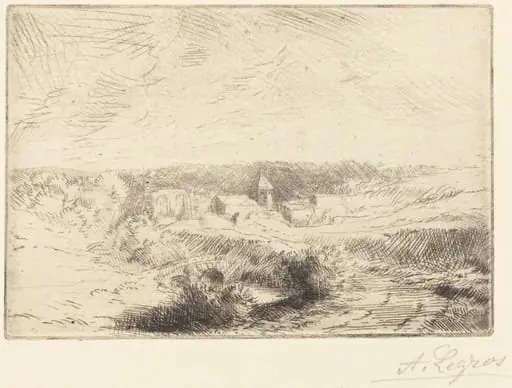 Village of Wimille, near Boulogne  (Village de Wimille, pres Boulogne), by Alphonse Legros, ink, 1874
