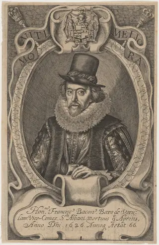 Sir Francis Bacon, by Simon van de Passe, ink, 1621